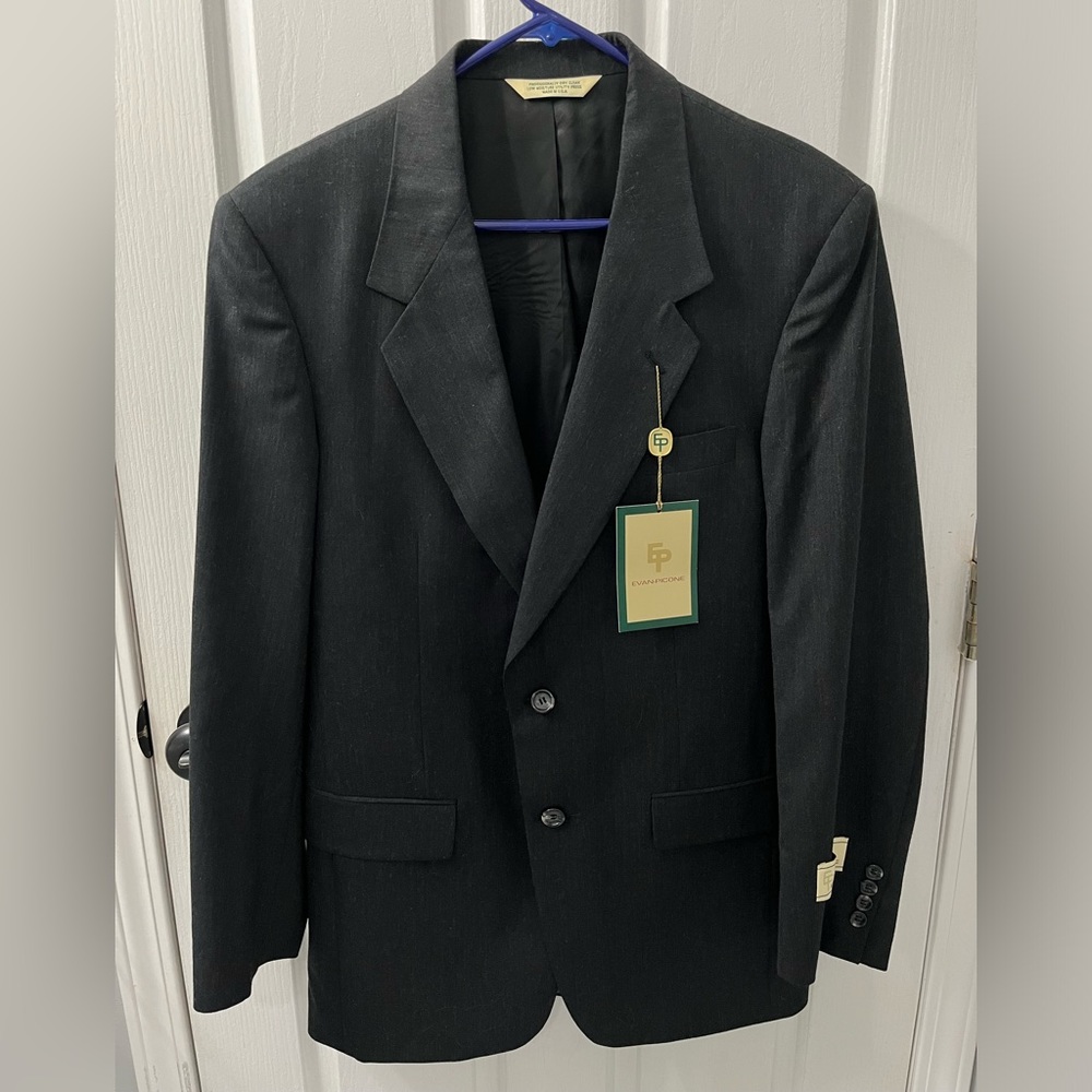 NWT Men’s Evan-Picone Suit Jacket-100% Wool- Size 40L Dark Grey